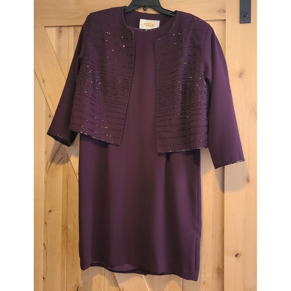 Vintage Talbots Sheath Dress & Jacket Size 18 Lined Plum Beaded